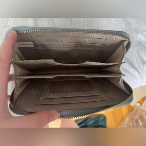 blue wrist wallet with strap